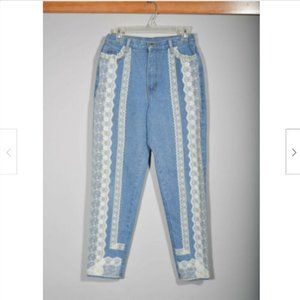 Vintage 80s Frederick's of Hollywood Danger Lace High Waisted Mom Jeans Sz 11-12